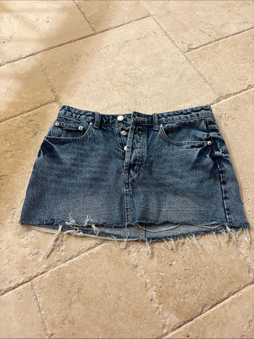 Signature8 Dark Blue Denim Mini Skirt with Frayed Hem